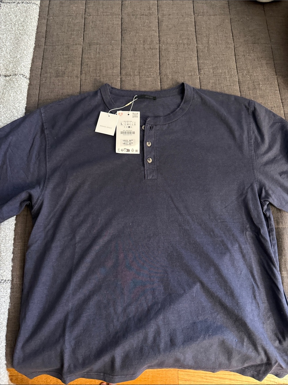 Zara Washed Blue Henley. NWT. Size Large